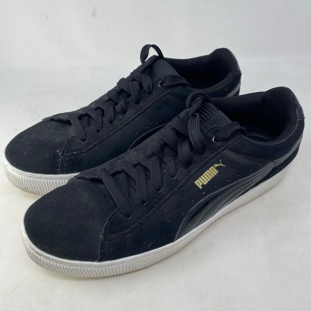 Puma Vikky Platform Sneakers Black Suede Shoes Womens Size 10